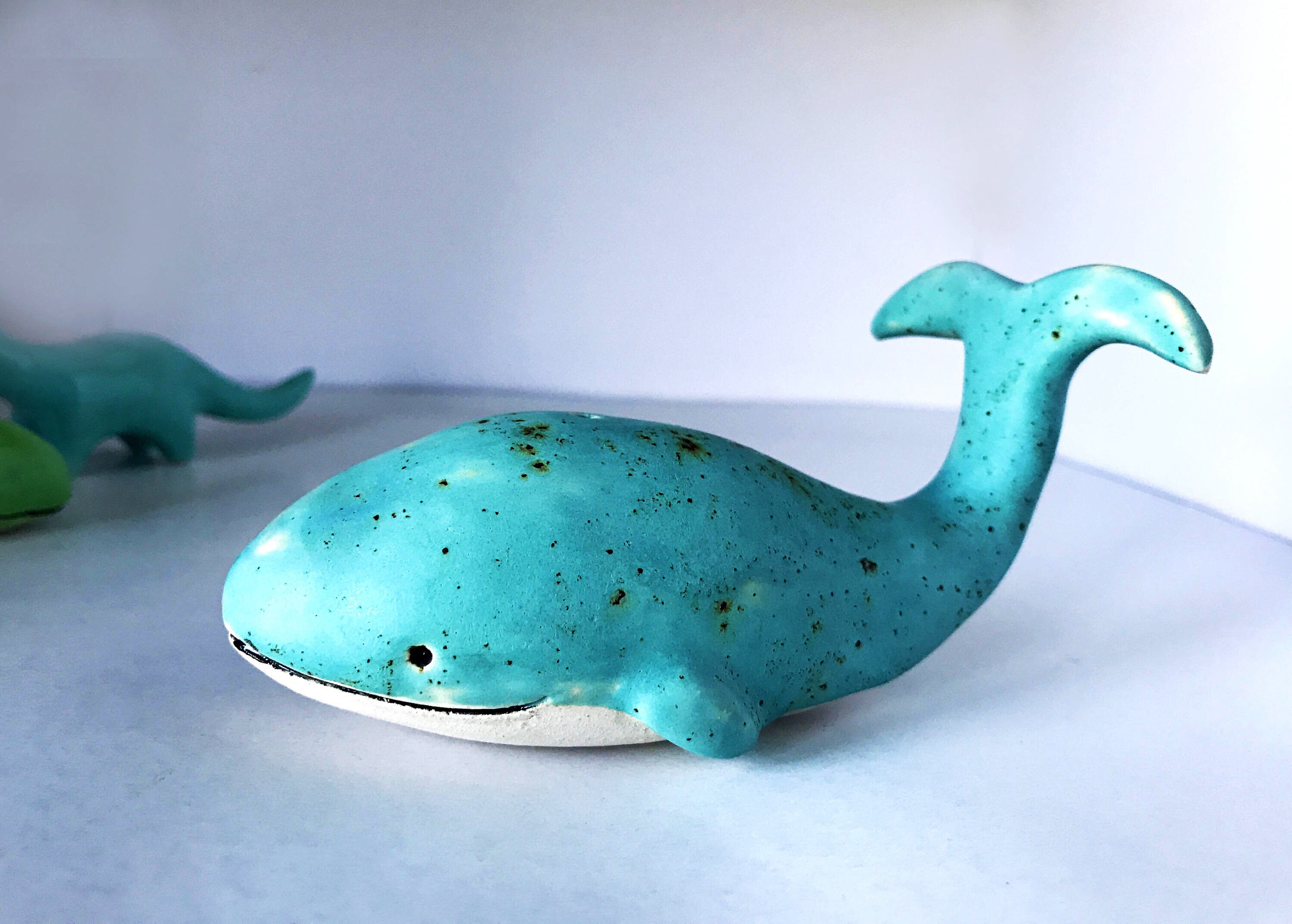 Hand Shaped Ceramic Blue Whale Figurine