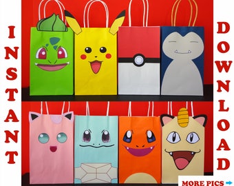 Pokemon Favor Bags/ Pokemon Party Bags/ Pokemon Birthday Party Favors/ Goodie/ Goody/ Loot/ Treat/ Candy/ Gift/ Bags/ Printable Decoration