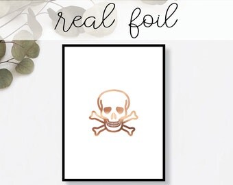 Skull and Crossbones Print // Real Gold Foil // Minimal // Gold Foil Art Print // Home Decor // Modern Office Print // Halloween // Fashion