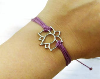 Lotus Charm Bracelet, Wax Cord Bracelet, Waterproof Bracelet, Adjustable Friendship, Boho Surfer Bracelet, Stackable Beach Bracelet