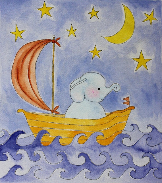 Items similar to Watercolor nursery painting. Nursery decor. Original