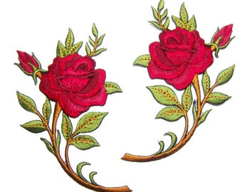 Flower Patches Red Rose Patches iron on Patch Embroidered Patches Floral Roses Bunch (16x10cm) SR04 New