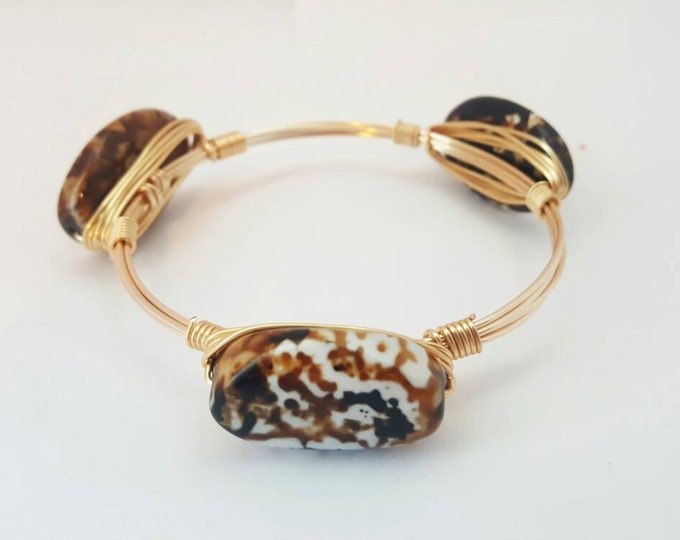 Crackled Agate gemstone wire bangle, Bracelet, Bourbon and Boweties Inspired