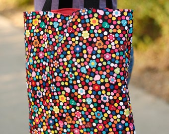 Reversible tote bag, red tote, day of the dead tote