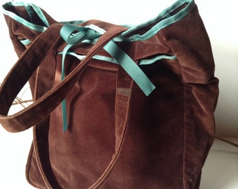 GAP Large Brown Fabric Tote/Bookbag/Shopper with Turquoise Trim