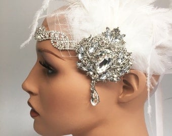 Great gatsby head piece, roaring 1920s, bridal tiarra, headband, downton abbey