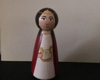 St. Cecilia, hand-painted wooden peg doll