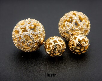 Monaco Gold Double Ball Earring/Double Sided Earring For Her/Double Pearl Earring Gold/Front Back Earring/Two Ball Earring/Dior Earring