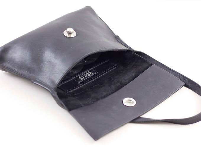 Black leather handbag by ROOTS, vintage top handle bag, ladies purse in soft black leather