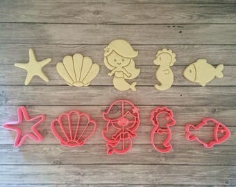 Mermaid & Friends Cookie Cutter Set 5 pcs/ Cute/ Mermaid/ Princess/ Seashell/ Seahorse/ Fish/ Starfish/ Underwater/ Party/ Birthday/ Beach