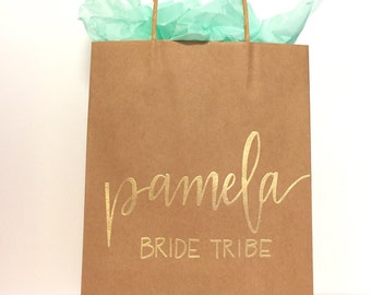 Personalized gift bag - hand lettered and embossed, these custom bags are perfect for bridal party gifts, weddings, teachers gifts etc