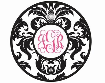 Damask Circle Monogram Iron-on or Stick-on Decal