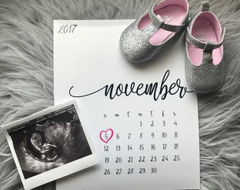 CUSTOM, Pregnancy Announcement Calendar Custom #3 calendar with due date Heart date Personalized wedding announcement Save the date cards