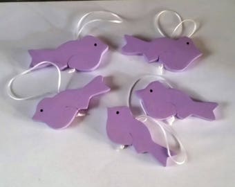 Purple birds in wood (set of 5)