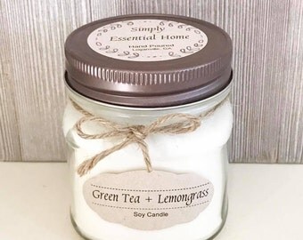 Green Tea + Lemongrass Soy Candle / Soy Wax Candle/ Aromatherapy Candle