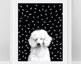 Poodle Dog Poster, White Poodle Art, Poodle Print, Black and White Kids Room Decor, Dog Lover Gift, Dog Wall Art, Animal Art Baby Room Theme