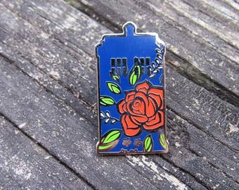 Rose Tardis pin, floral tardis pin, doctor who pin
