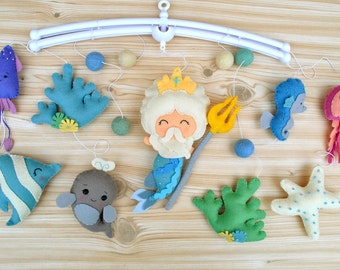 Baby mobile Nautical Nursery mobile Cot mobile Crib mobile Poseidon Mermaid Under the sea creatures Hanging Nursery decor Baby shower gift