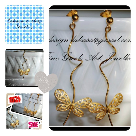 SALE set jewelry gift ideas mother anniversary valentine butterfly earrings necklace streling silver goldplated lakasaeshop BEST PRICE offer