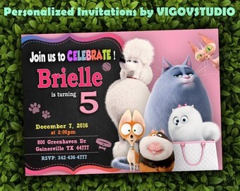 The Secret Life Of Pets Birthday Invitations-The Secret Life Of Pets Invitations-The Secret Life Of Pets Birthday-Digital File-Girls party