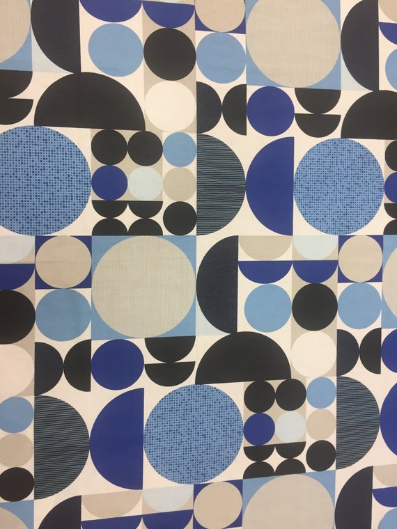 Blue cotton fabric geometric circle fabric modern