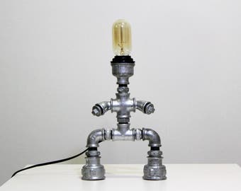 Robot Pipe Lamp, Table industrial lamp, steampunk lamp, bedside lamp, modern table lamp, pipe man lamp, table loft lamp, metal robot lamp