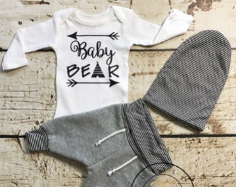 Baby Boy Coming Home Outfit,baby joggers, newborn sweatpants, baby bear,unisex, slouchy baby beanie