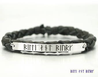 Rune Bracelet, Viking Bracelet, Norse Bracelet, Nordic Bracelet, Secret Message Bracelet, Custom Engraved Bracelet, Black Leather Braided