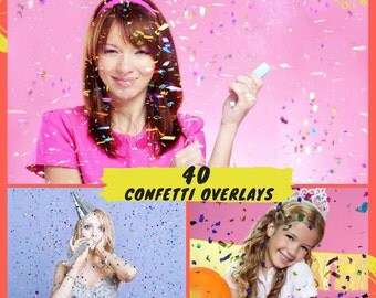 40 Confetti Overlays, Blowing Confetti Photoshop Overlays , Wedding Birthday Overlays, Glitter Photography Photo Effect Digital Backdrop