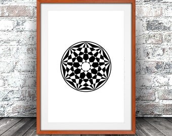 Nine Pointed Star Nonagram Print, 9 of 12, Black and White Art, Minimal Artwork Poster, Home Decor, Digital Download
