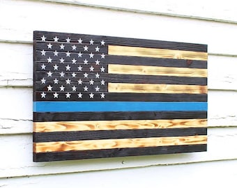 Thin Blue Line Flag, Wood Flag, Police Officer Flag, Wooden Flag, Burnt Wood Flag, American Flag, Police Flag, Charred Wood Flag, Rustic