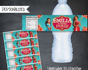 Elena of Avalor Bottle Labels, Elena Juice Labels, Elena of Avalor Favors, Printables, Personalized Bottle Labels, Party, Wraps