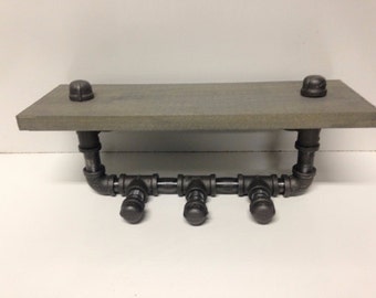 Industrial Black Pipe Shelf w/ 3 Hooks Coat Hat Towel Home Decor & Design Custom Finish Shleves Shelving