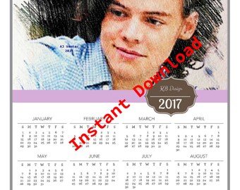Harry Styles, 2017 Calendar, One Direction, Instant download, NZ, 1dfanart