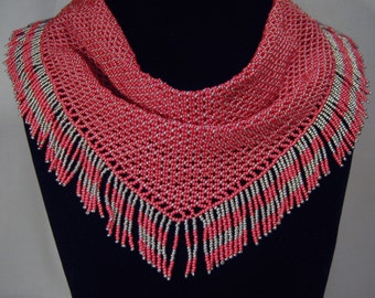 Dark pink & silver beaded Scarf Kerchief