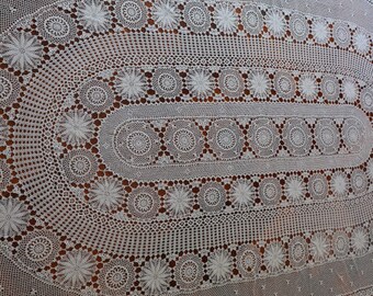 Vintage large oval crocheted tablecloth in excellent condition. Proceeds to charity VACD Ltd