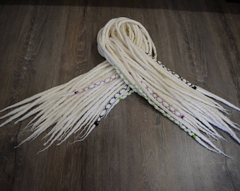 WOOL DREADS DREADLOCKS "Snow White" Double Ended Dreads with a woven thread