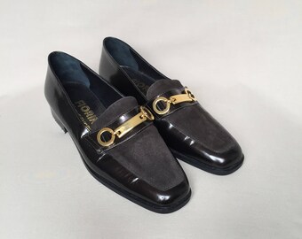 Vintage loafers / square toe / leather loafers / suede loafers / low heels / womens loafers / brown loafers