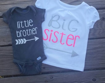 Big Sister Little Brother Shirt Set-Personalized Sibling Shirts-Boy Shirt- Girl Shirts- Announcement Shirt