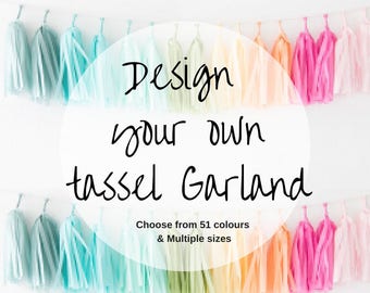 Design your own tissue paper tassel garland- Create your own, , Tassels Garland Kit Set of 6 to 500 Choose your Colors and quantity