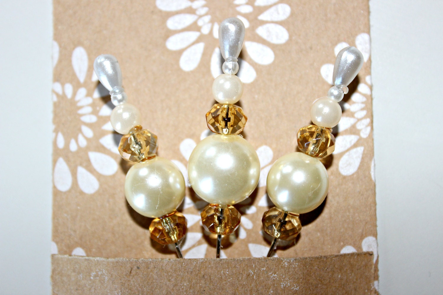 Cream and Gold Decorative Stick Pin Set and Cream and Gold 