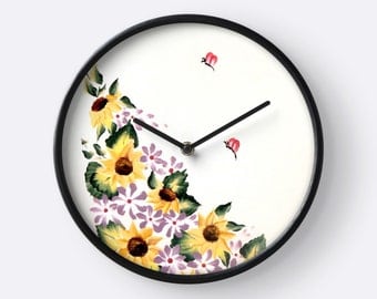 Wall Clock Art sunflower clock | etsy Wall Clock Art sunflower clock | etsy