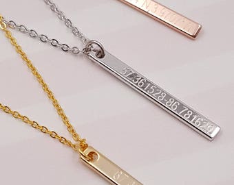 Custom Coordinate Necklace, Handmade Jewelry, Bar Pendant, Tiny bar Necklace, Coordinate bar necklace, Latitude Longitude, Graduation Gift.