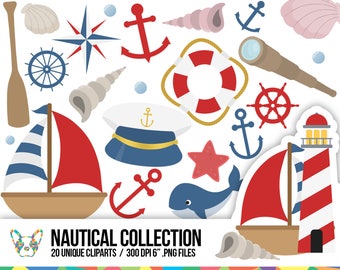 Nautical Clipart Set, Ocean Clipart, Sea Clipart, Anchor Clipart, Sailboat Clipart, Planner Clipart, Scrapbooking Cliparts