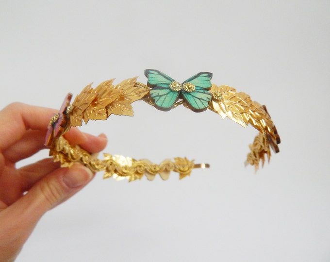 Gold headband /gold hair accessories /butterfly leaf headband /spring fashion accessories /wedding headband /glamour boho bohemian headband