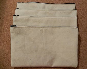 Plain Raw Canvas Zippered Pouch