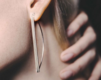 Sterling Silver Earrings / Long Chain Earrings / Modern Hoops / Earrings / Gift for women / Made to order