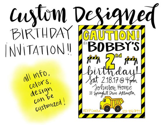 Custom Designed Construction-Themed Birthday Invitation