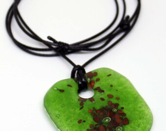 fused glass necklace jewelry gift for wife glass jewelry green necklace glass pendant warm glass kiln formed glass jewelry gift for women