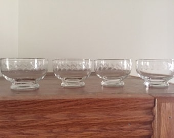 4 Tiffin Etched Glass Dessert Cups